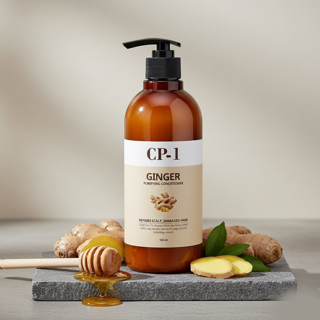 YABUKO Ingvera attīrošs matu kondicionieris CP-1 Ginger Purifying, redzama iepakojuma un produkta iepildījuma bilde