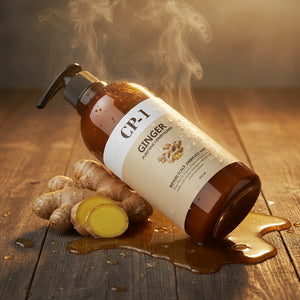 YABUKO Ingvera attīrošs matu kondicionieris CP-1 Ginger Purifying, šķidrums ar ingvera ekstraktu, uz matiem.