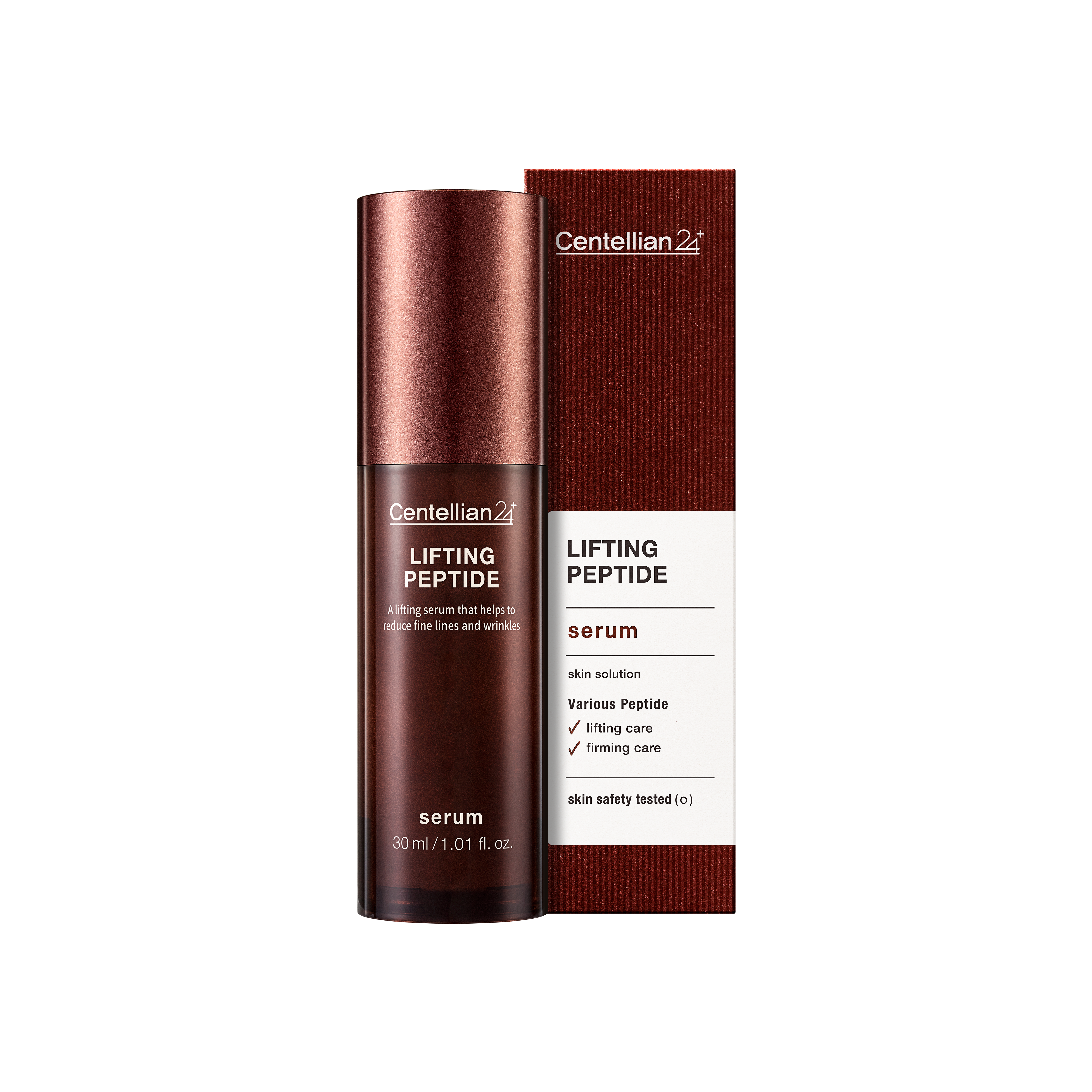 YABUKO Centellian24 intensīvs liftinga un nostiprinošs sejas serums ar peptīdi, 30 ml, iepakojums un produkta iepazīšanās.
