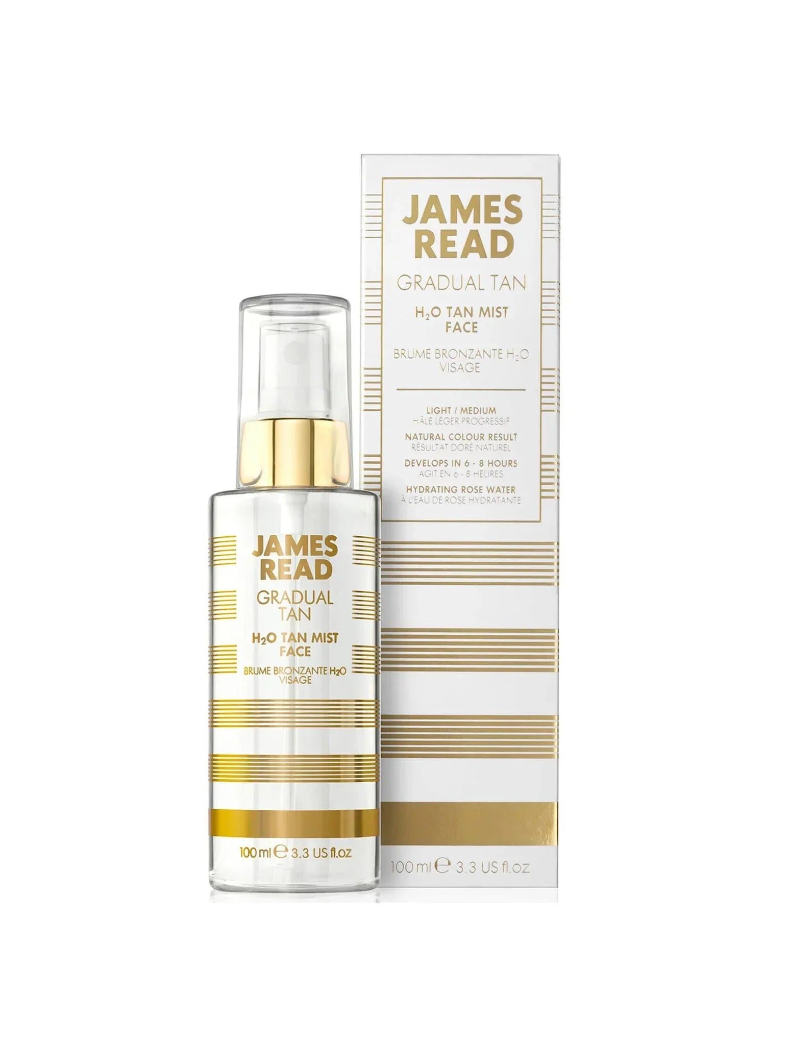 Yabuko JR Gradual Tan H2O sejasmists 100ml, viegla un mitrināta bronzas tonējoša sejas spreja pudelē.