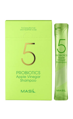 YABUKO MASIL 5 Probiotics Ābolu Etiķa matu šampūns, 8ml iepakojums, 20 vienības, dabīgs matu kopšanai.