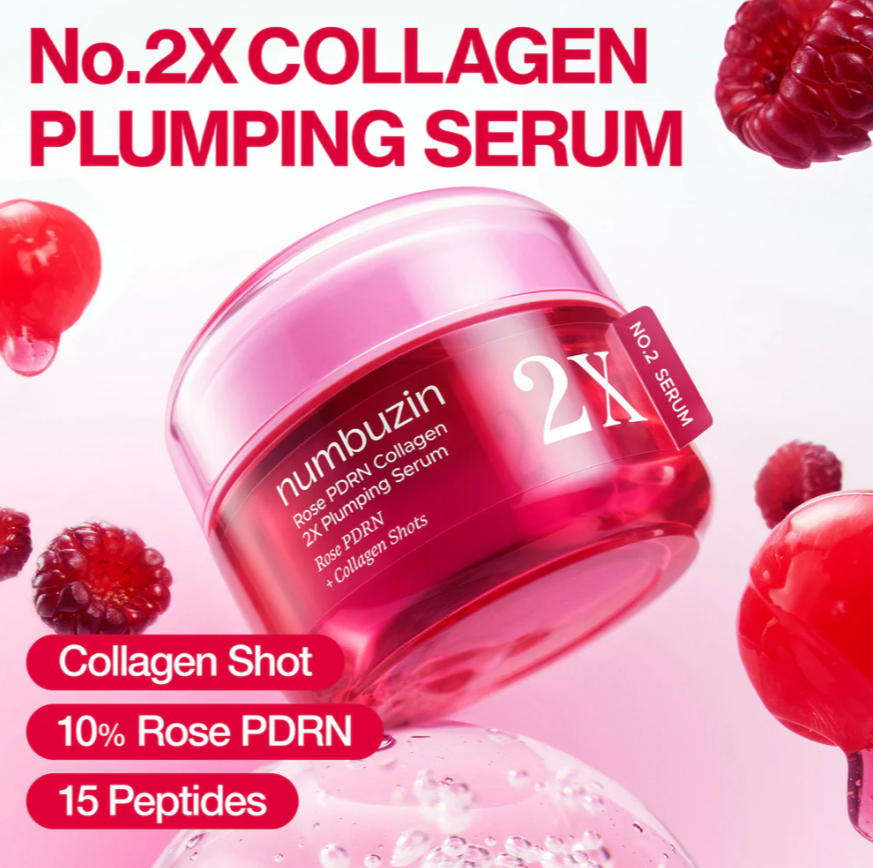 Numbuzin No.2 Rose PDRN Collagen 2X Plumping kolāgena serums dubultai mitrināšanai – korejas kosmētika Latvijā