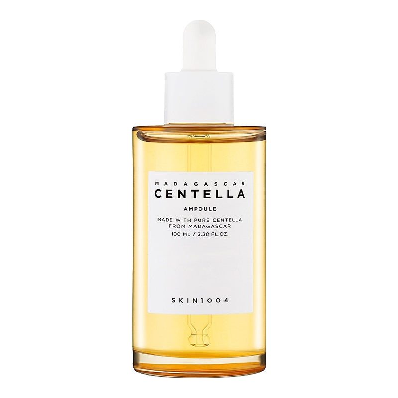 YABUKO SKIN1004 Madagascar Centella ampula ar 100ml nomierinoša ādas kopšanai, tumši zaļa ampula ar etiketēm.