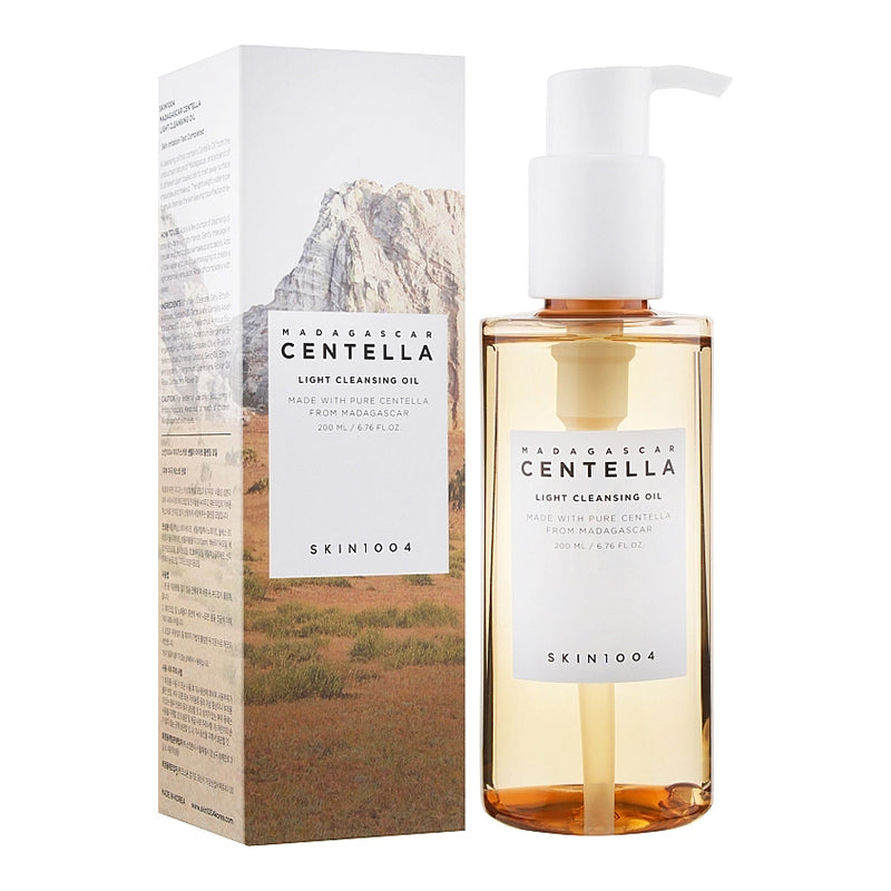SKIN1004 Madagascar Centella viegla sejas attīrīšanas eļļa, 200 ml, ar augu ekstraktiem un maigu tekstūru.